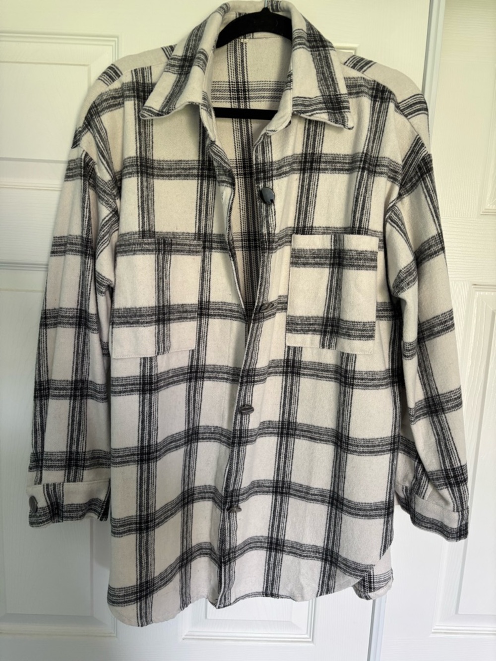 Black and White Plaid Button-Up Shacket